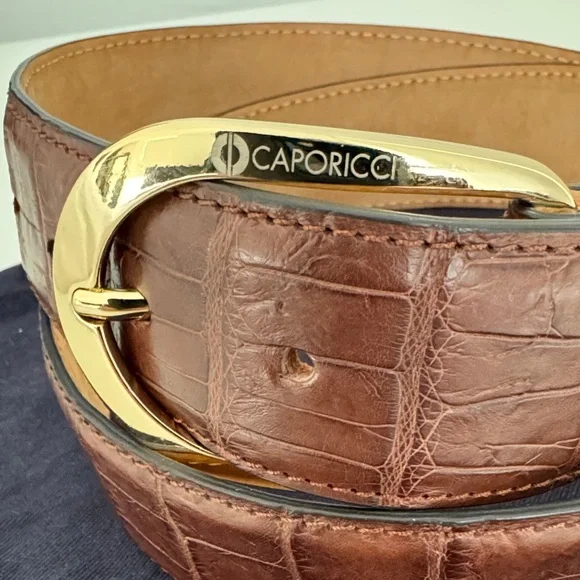 Caporicci genuine real alligator 🐊 Brown Belt with Gold Buckle. 🇮🇹